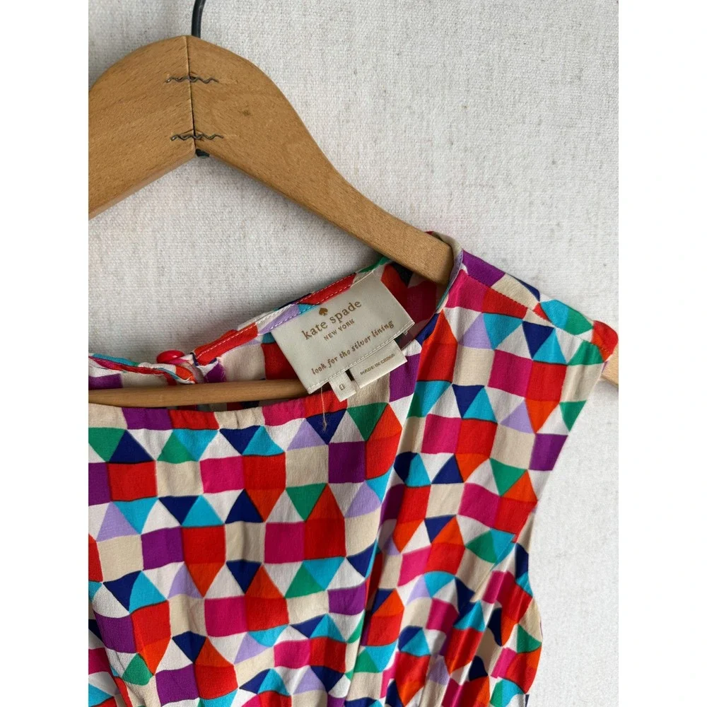 Kate Spade New York Abbey Silk Geometric Triangle Smocked Waist Dress Size 0 - Picture 2 of 5